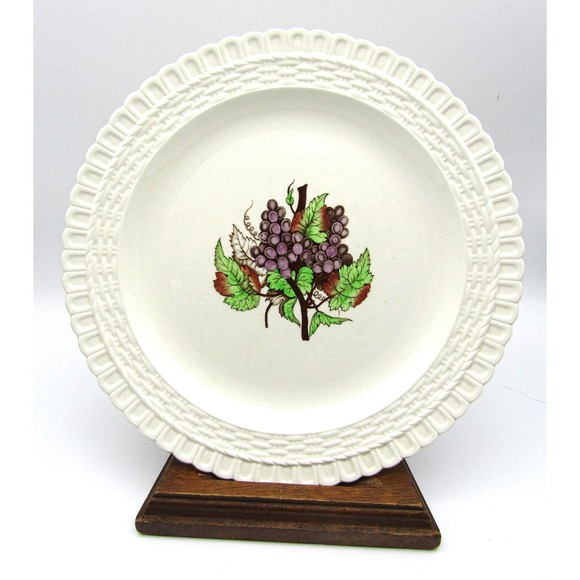 Copeland Spode Luncheon Plates 9.25" Set of 6 Grape Pattern Basket Weave Edge - Picture 7 of 9